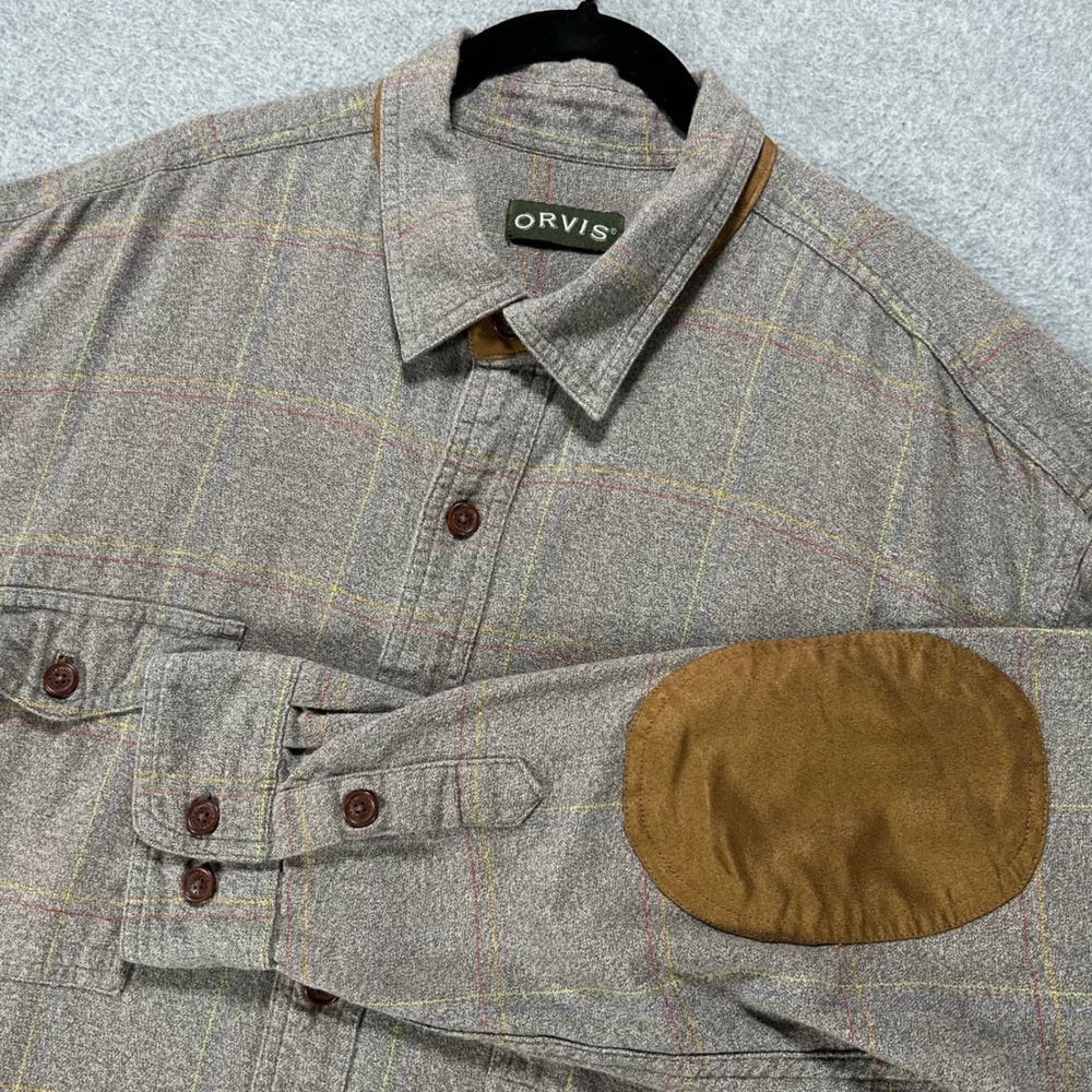 Orvis Button Down Shirt Fairbanks Mens XXL Grey Plaid Outdoor Cabin